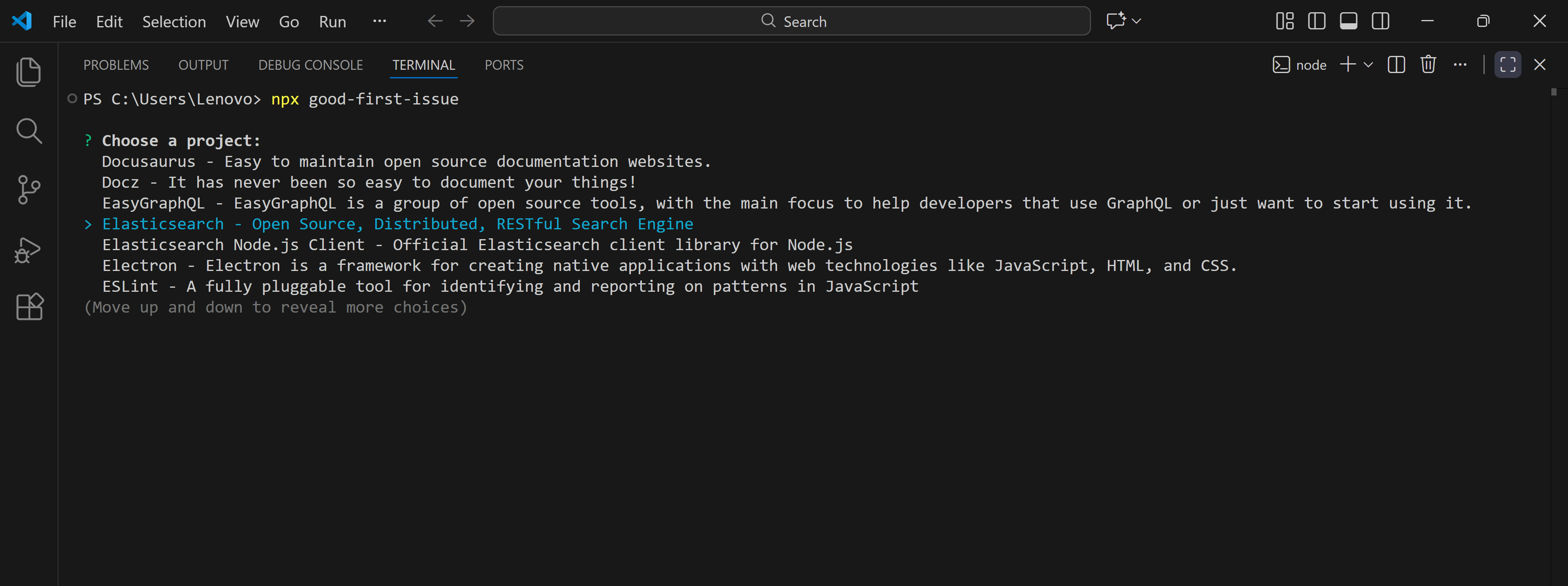 Interactive project selector